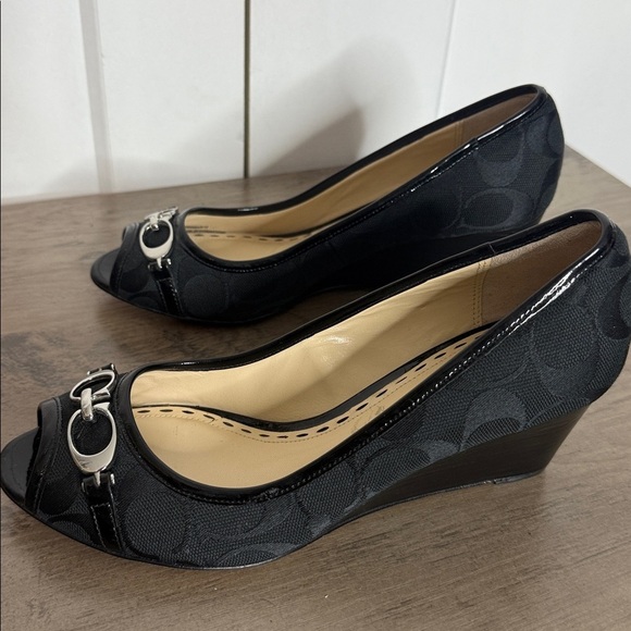 Coach | Precious Classic Cs Black Peep Toe Heels with Silver Accents - 6.5 - Picture 7 of 7